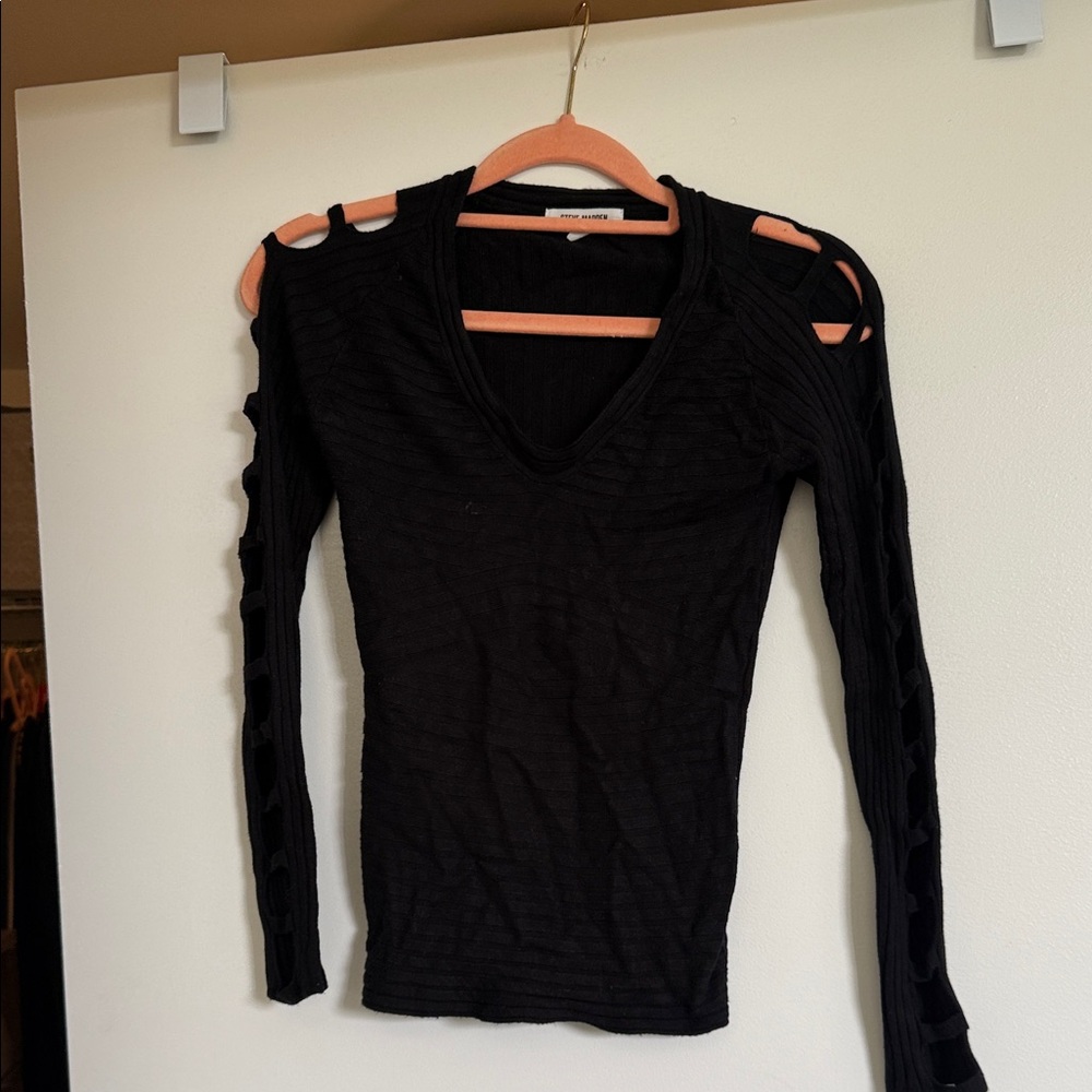 Steve Madden Black Cut-Out Long Sleeve Top